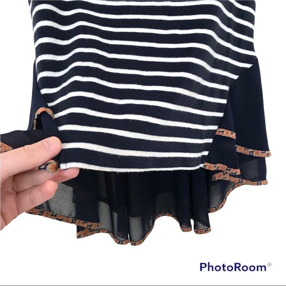 Postmark Anthropologie Navy Blue Stripes Sleeveless Top | Sheer Trim - Picture 3 of 11